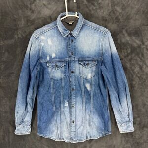 Diesel Industry Men S Denim Shirt‎ Blue Washed Distressed Button Up Long Sleeve